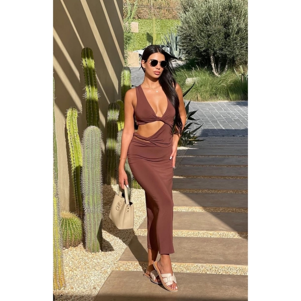 Zara Cut Out Dress Brown - Picture 7 of 14